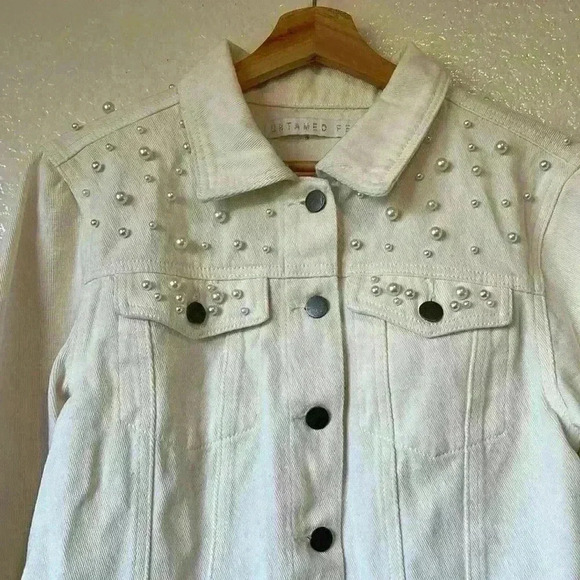 Untamed Petals Pearl Posy White Denim Jacket For Mrs. - Picture 7 of 14